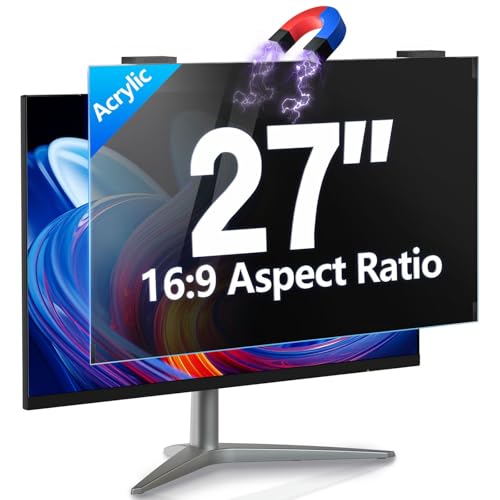 GUDTEKE Magnetic Computer Privacy Screen 27 inch, 9H Hanging Privacy Screen for Computer Monitor for 16:9 Monitor, Acrylic HD Eye Protection Anti Glare Blue Light Filter