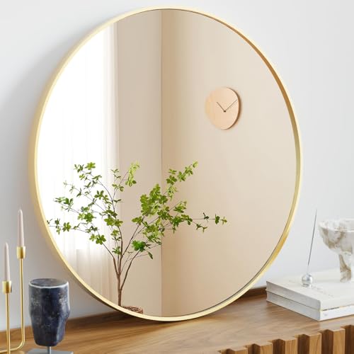 Image of NEWBULIG Round Wall Mirror, 36 Inch Bathroom Mirrors for Over Sink, Wall Vanity Circle Mirror with Matte Metal Framed, Decor for Bathroom, Entryway, Bedroom, Gold