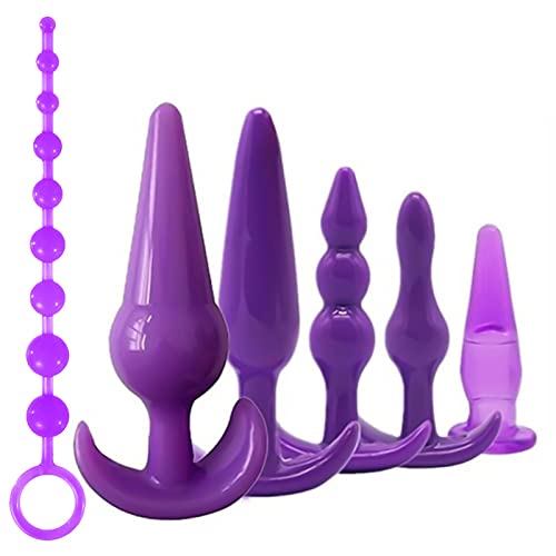 6pcs Waterproof Silicone Anales Trainer Set Pleasure Plug Toy for Women Men Amal Plug Stick Beginner Training Kit Large Huge Anales Beads Advanced Toy Sunglasses T-Shirt Purpleâ€¦