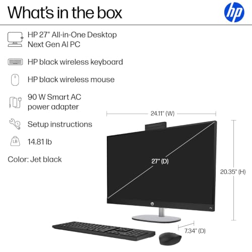 Image of HP 27 inch FHD All in One Touchscreen Desktop Computer, 64GB DDR5-5600, 2TB SSD | AMD Ryzen AI 7 350(Max 5.0 GHz), FHD IPS Display, Win 11 Pro, for Home & Office, Adjustable Height, KB & Mouse, W /AI Recorder
