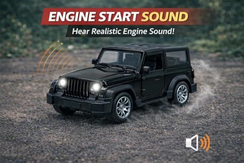 Image of Diecast 1:36 Thar Toy Car Metal Body Openable Doors Bonnet Boot Pullback Action Light Music Black