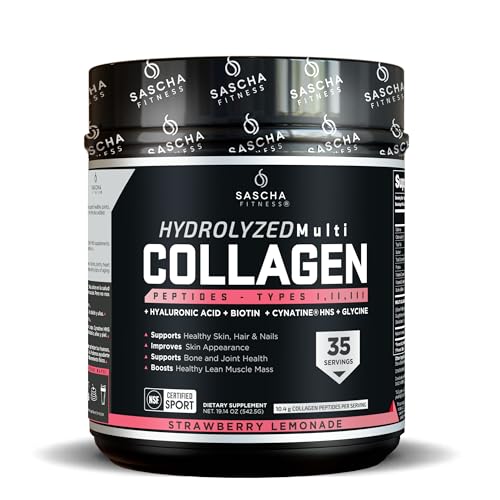 SASCHA-FITNESS-Hydrolyzed-Multi-Collagen-Peptides-Tipes-12-3-Hyaluronic-AcidBiotin-Cynatine-HSNVitamin-C-E-for-Hairs-Skin-Bone-SupportStrawberry-Lemonade