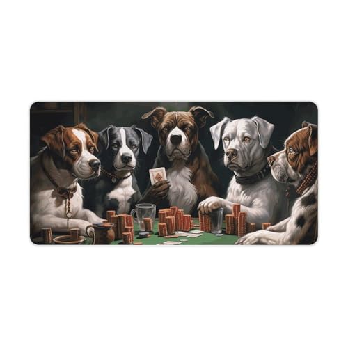 Playing Poker Dogs Desk Mat Non-Slip Laptop Writing Pad Large Keyboard Mousepad with Rubber Base 23.6