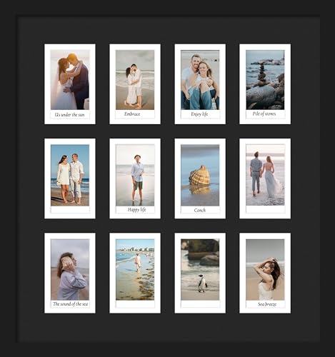 Image of DUENPY 12.2x13.1 Polaroid collage frame for Polaroid 2x3 Mini Instant Prints Photo with 12 Openings, Mini Picture Frames Wall Display with Polished Plexiglas Balck