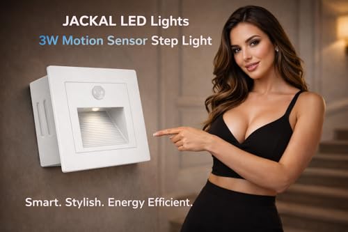 Image of JACKAL 3W LED Step Light, 120V Stair Light Indoor /Outdoor Ultra Bright, IP65 Waterproof, 3000K (WW) White Body | Perfect for Home Decor, Stairway, Pathway, Driveway, with Motion Sensor