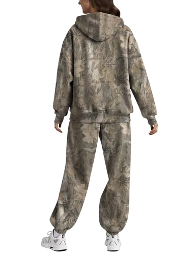 Meladyan Womens Camo 2 Piece Outfits Oversized Maple Leaf Print Hoodies Camo Sweatsuits Sweatshirt Lounge Sets3