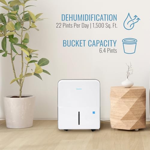 Image of Keystone Energy Star 22-Pint Portable Dehumidifier for Large Rooms up to 1,500 Sq.Ft. with Auto-Shutoff & Timer, Quiet and Moisture Absorber For Basement, Garage, Living Room