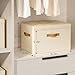 Homsorout Large Storage Bins with Lids - Front Opening Fabric Storage Bins, Flap Closet Organizer with Handles, Collapsible Boxes with Lid, Decorative Basket for Home, Dorm, 2 Pack, Beige