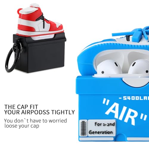 Image of [2Pack] Gedicht for Apple Airpods 2nd Generation Case Cover, Cute Cartoon Shoe Box Soft Silicone Protective Cases for AirPods 1&2 Case with Keychain for Women Men, Red+Blue