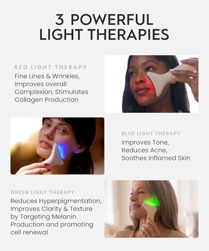 revo genie  3-in-1 face amp neck beauty massager with heat 3 light therapies smart vibration  powerful red light blue light and green light therapy for wrinkles hyperpigmentation acne amp more