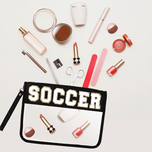 2 Pcs Soccer Gifts for Team,Cosmetics Bag PVC Clear Portable Make up Bag Organizer Purse,Waterproof Sport Zippered Toiletry Carry Pouch,Soccer Bags for Girls Her Friends Women3