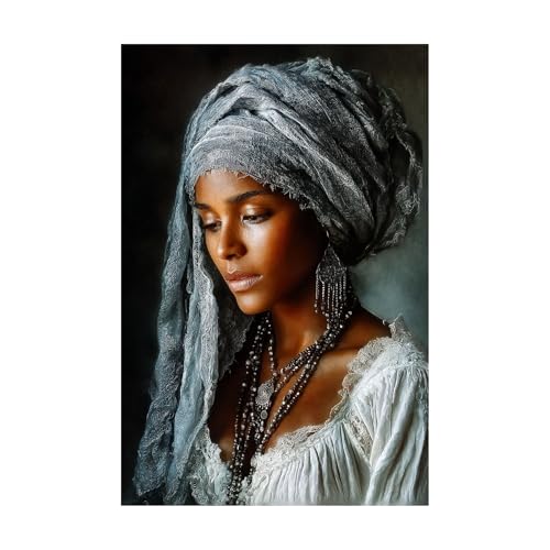Tableau femme africaine BOHUO toile moderne grise 70x100cm sans cadre pour salon