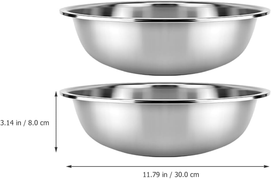 Kichvoe Stainless Steel Vegetable Wash Basin Set 2 Large Mixing Bowls 11.41X11.41X3.93 Inches Flat Bottom Kitchen Fruit Salad Basins Multipurpose Kitchen Storage