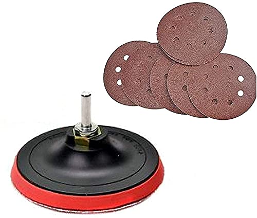 Image of AASONS Sand Paper (5 inch) 125mm Hook and Loop Sanding Discs Sandpaper For Grinder And Drill Machine With Backing Pad And Adaptor (M10 Pad + 10 Wheels Of 120 Grit)