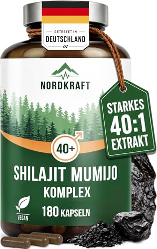 Shilajit Kapseln für Männer Hochdosiert: 52.000 mg pro Tagesdosis (40:1 Extrakt) Himalaya Shilajit 180 vegane Kapseln mit Zink Bor Piperin Vitamin C B5 & B12 laborgeprüft Made in EU