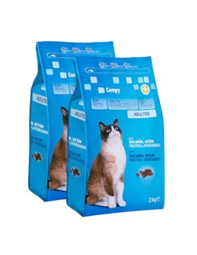 Pienso Seco para Gatos Adultos con Salmón, Atún, Frutas y Verduras, Pack 2x2 kg - Compy