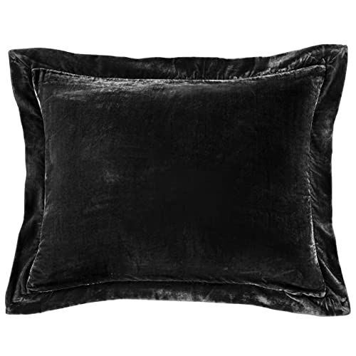 HiEnd Accents Stella Faux Silk Velvet Black Flanged Dutch Euro Pillow