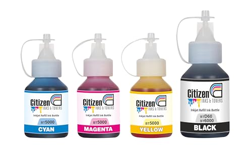 Image of BT6000 / BT5000 Refill Ink Bottle | Compatible with Brother Printers - DCP-T220, DCP-T226, DCP-T420W, DCP-T426W, DCP-T520W, DCP-T525W | High Print Quality | Leak-Proof (4 Color Set : B /Y /C /M)