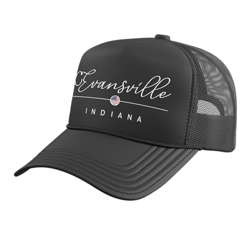 Evansville Indiana in on Evansville Trucker Hat with Adjustable Mesh Back, Black