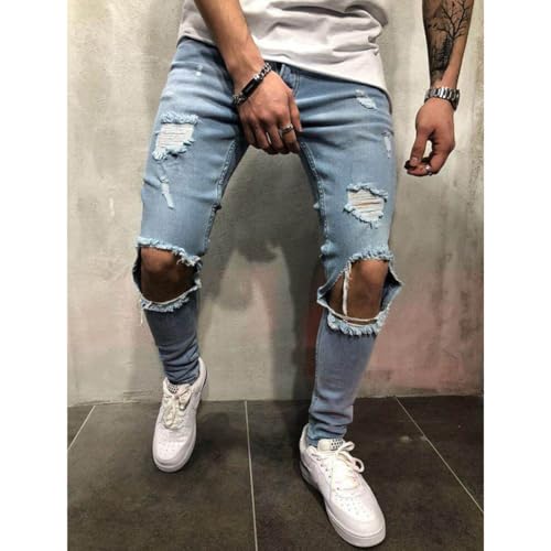 Mens Skinny Jeans Slim Fit Stretchy Ripped with Holes Grunge Punk Rock Denim Pants4