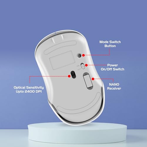 Image of Zebion Connect-3 Triple Mode /Multidevice Mouse,Rechargeable Battery with Type C Cable,Upto 2400 DPI, Silent Click, Ergonomic Design (Bluetooth 5.3 +Bluetooth 5.3, 2.4GHz Wireless) (White)