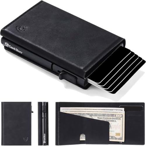 Image of Conceal Plus Card Blocr Pop Up Wallet for Men | RFID Blocking Slim Metal Card Holder | 4-6 Card Ejector Wallet | Minimalist Wallet | Cash & ID Storage | Black PU Leather