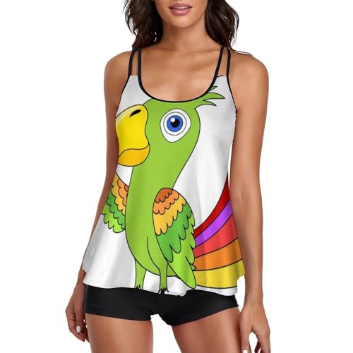 Ensemble bikini tankini imprimé vert perroquet et robe de plage intégrée