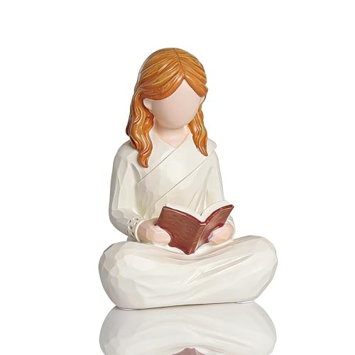 Estatua decorativa de lectora beige de resina