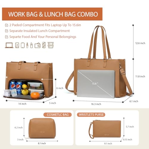 Keyli 3PCS Sets Lunch Tote Bag for Women Laptop Bag for Women 15.6 Inch with Insulated Lunch Compartment Computer Briefcase Waterproof Handbag Large Capacity Business Teacher Office Laptop Purse - Thumbnail 4