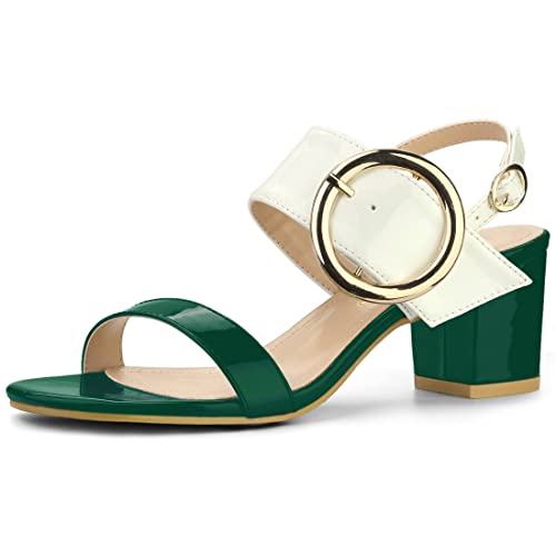 Allegra K Allegra K Women's Slingback Block High Heel Green White Sandals 6 M US