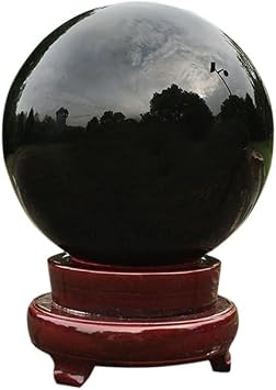 Black Obsidian Crystal Ball with Wooden Stand for,Fortune Teller,Feng Shui,Scrying,Magic,Home Decor,Halloween,Large Quartz Crystal Orb Prop Glass Sphere110mm