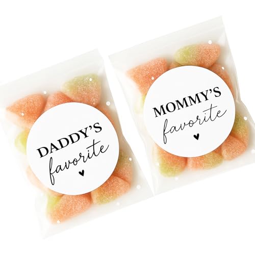 60 Daddy's Favorite & 60 Mommy's Favorite Baby Shower Labels, Black & White Gender Reveal Party Stickers- 1.6 Inch Round, Premium Adhesive