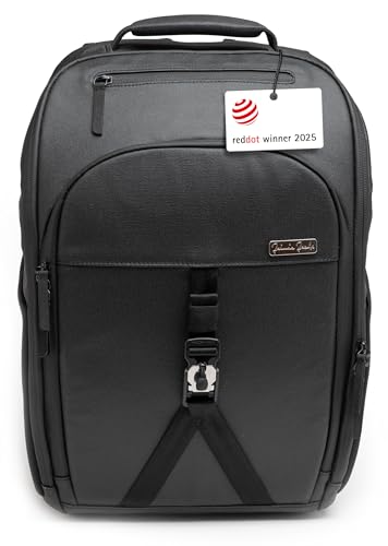 Jaimie Jacobs Smarter Daypack Business Rucksack mit Laptoptasche bis zu 16,1 Zoll Kofferfunktion erweiterbar auf 30 Liter wasserabweisend Schwarz (mit Tech-Sleeve)