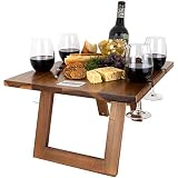 Komorebi Portable Folding Wine and Champagne Picnic Table - Lightweight Custom Acacia Wood Table - F