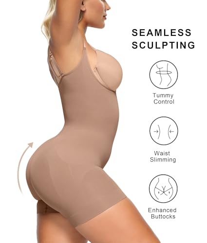 Image of SHAPERX Open Bust Shapewear Tummy Control Bodysuits for Women Seamless Compression High Waisted Body Shaper