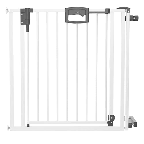 Geuther Treppenschutzgitter Easylock Plus | Türschutzgitter ohne Bohren inkl Klemmen | Breite 84,5-92,5 cm | Türgitter Baby Holz-Metall | Kinderschutzgitter beidseitig öffnend | Kindersicherung | Weiß