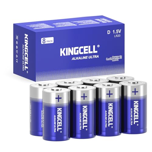 KINGCELL D Batteries 8-Pack, 1.5V Alkaline, Long Shelf Life