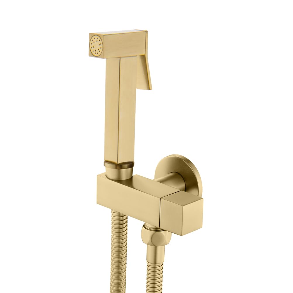 ZYCHSJXA Brushed Gold Bidet Sprayer for Toilet – Adjustable Pressure Brass Handheld Spray Faucet, Wall Mounted with 47" Hose Cloth Diapering & Feminine Hygiene Care