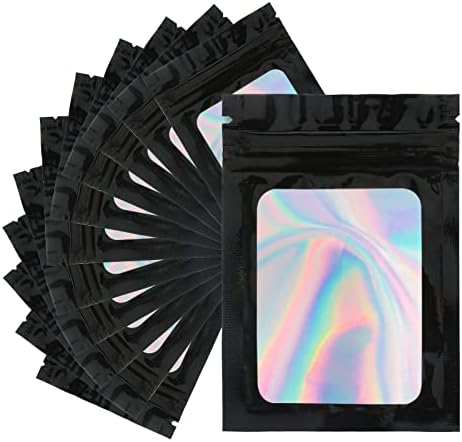 joycraft 100Pcs Mylar Bags, Holographic Bags Resealable Smell Proof Bags, Black...