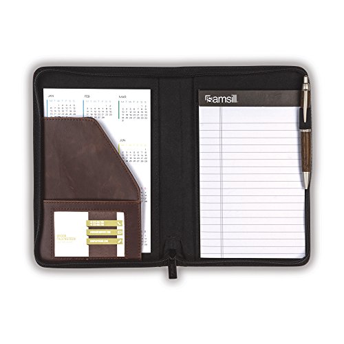 samsill small vintage portfoliozipper faux leather portfolio book style hardback design business amp interview padfolio organizer holds 5 x 8 writing pad dark brown