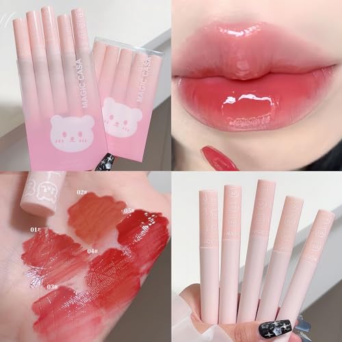 Baorder 5Pcs Bear Lip Glaze Jelly Lipgloss,Moisturizing Lip Stain Plumping Water Lip Gloss Waterproof Long Lasting Liquid Lipstick Bear Beauty Makeup - Image 8