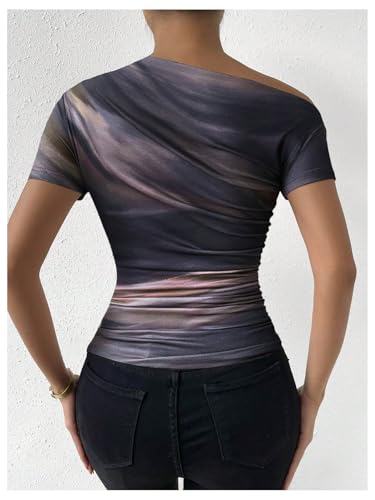 SOLY HUX Women's Off The Shoulder Tops Tie Dye Short Sleeve Going Out Tees Ruched Summer T-Shirts2