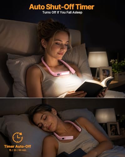 Image of Book Light with Power Display /Timer: Rechargeable 2000mAh 10-80Hrs Neck Light Eye Caring 3 Color Dimmable Neck Reading Light, Handfree Flashlight for Knitting Crochet Accessories Sewing Tools