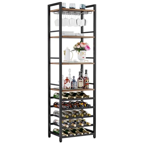 LITTLE TREE Metal Wine Rack for 7-30 Bottles Wine Bottle Rack Cellar Rack Shelves Freestanding Wine Rack for Kitchen Bar Black and Brown