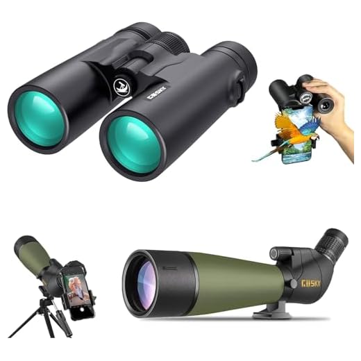Gosky 10x42 HD Binoculars for Adults (1 Pack) and Gosky 20-60x80 Spotting Scopes(1 Pack) with Universal Phone Adapter - High Power Telescopes for Bird Watching Safari Wildlife Scenery