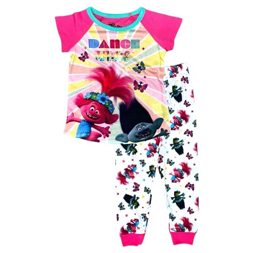 Trolls Soft Pajama Set for Girls - Crewneck Short Sleeve Top and Pajama -Pink/Dance Vibes, 7/8