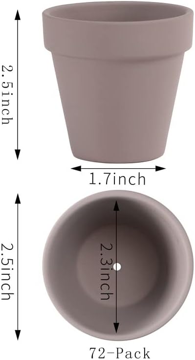 Miniatura 2 de Yishang 72 macetas pequeñas de arcilla gris, maceta de terracota de 2.5 pulgadas, maceta de cerámica de cerámica, macetas de cactus de terracota,