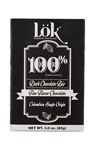 Lok Dark Chocolate Bar 100% Cacao | Fair Trade, Kosher, Gluten Free, Vegan, Bean-To-Bar, Sugar-Free, No Sugar Alcohol, No Artificial Sweetener, Keto Friendly, Low-Carb, Paleo | 3.0 Ounce 3 Pack #TOP2