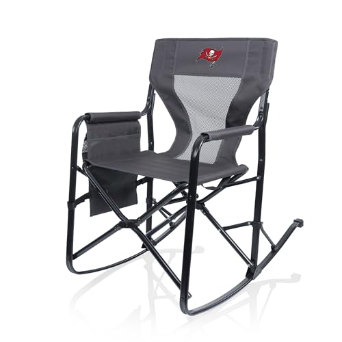 PICNIC TIME NFL Tampa Bay Buccaneers Woodland Rocking Camping Chair with Storage Caddy, Camp Chair for Adults, (Charcoal Gray)