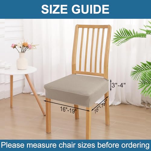 Image of Smiry Waterproof Seat Covers for Dining Room Chairs, No Rear Covers | Stretch Jacquard Removable Washable Chair Seat Slipcovers Protector, Set of 10, Taupe